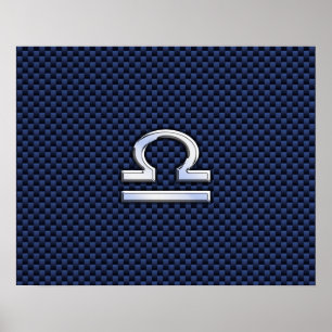 Libra Zodiac-tecken på marin blå kolfiber Poster