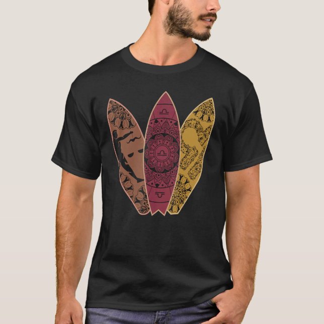 Libra Zodiac-tecken Surfboard Surfing Horoscope T Shirt (Framsida)