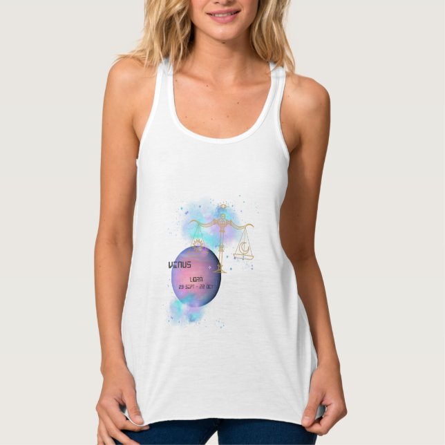 Libra Zodiac Typography Astrology Planet Glitter Linne Med Racerback (Framsida)