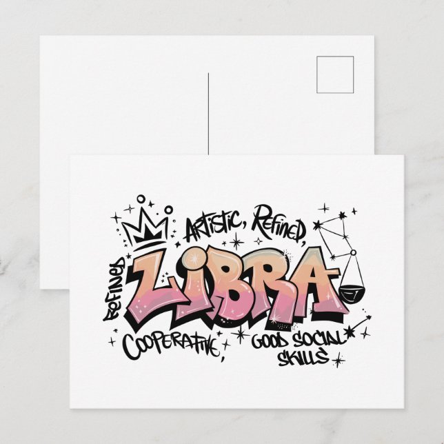 Libra Zodiak Graffiti  Vykort (Fram/baksida)