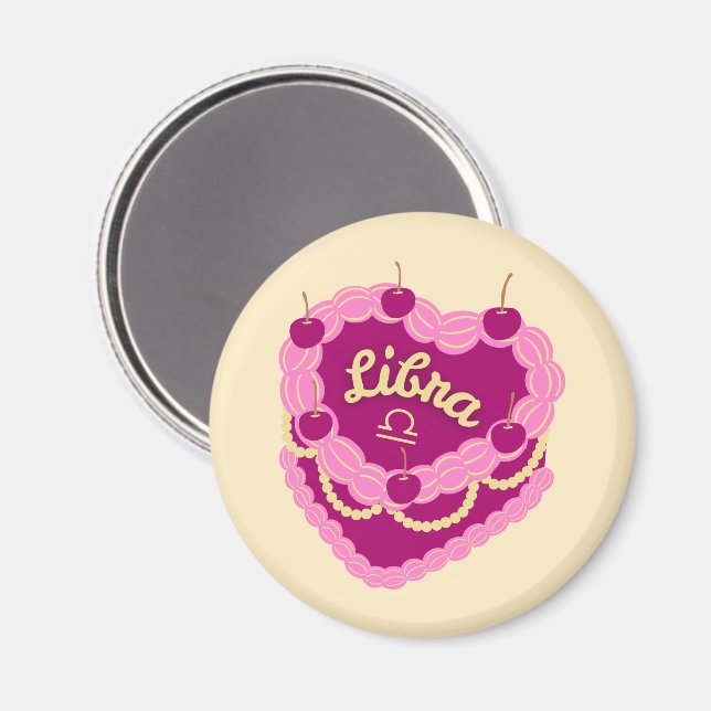 Libra Zodiak Pastell Hjärtfödelsedagstårta Magnet (Front/Back)