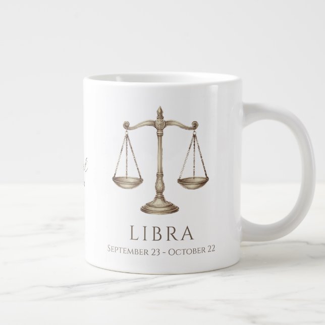 Libra Zodiak Personligt Namn & Födelsedatum Jumbo Mugg (Höger)