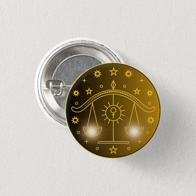 Libra Zodiakemblem | Minimalt Celestialt Symbol Knapp (Framsida & baksida)