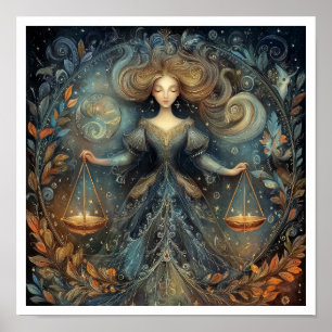 Libra Zodiakens Födelsemärke Astrologi Celestial Poster