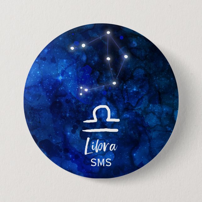 Libra Zodiakusstjärnbild Blå Galax Monogram Knapp (Framsida)