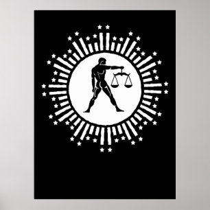 Libra Zodiakussymbol med stjärnor Svart och Vitt Poster