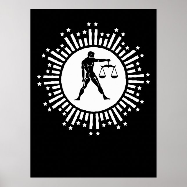 Libra Zodiakussymbol med stjärnor Svart och Vitt  Poster (Framsidan)