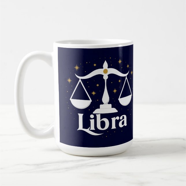 Libra Zodiakustecken Symbol med Stjärnor och Vågar Kaffemugg (Vänster)