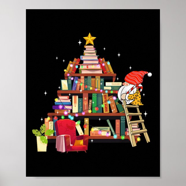 Librarian And Book Lover Christmas Library Tree Li Poster (Framsidan)