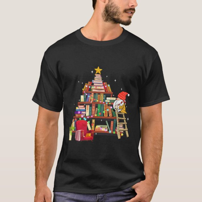 Librarian And Book Lover Christmas Library Tree Li T Shirt (Framsida)