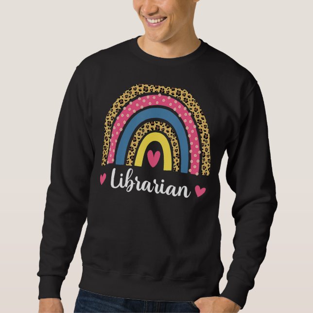 Librarian Boho Rainbow Leopard Back to school 2 Lång Ärmad Tröja (Framsida)