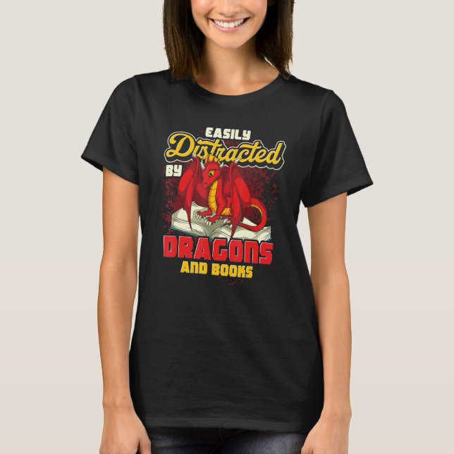 Librarian Bookworm Reading Cute Dragon Bok Drago T Shirt (Framsida)