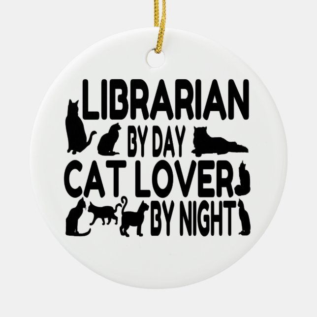 Librarian Cat Lover Julgransprydnad Keramik (Framsidan)