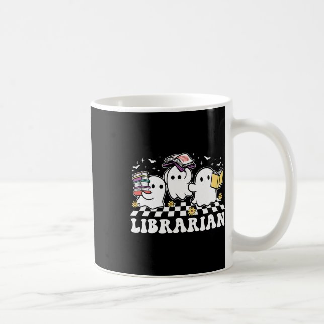 Librarian Cute Ghost Bok Reading Funny Halloween Kaffemugg (Höger)