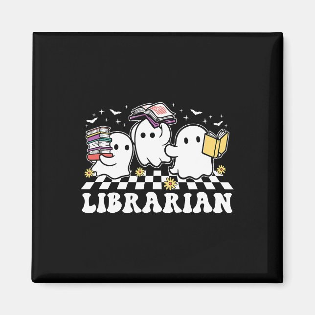Librarian Cute Ghost Bok Reading Funny Halloween Magnet (Framsidan)
