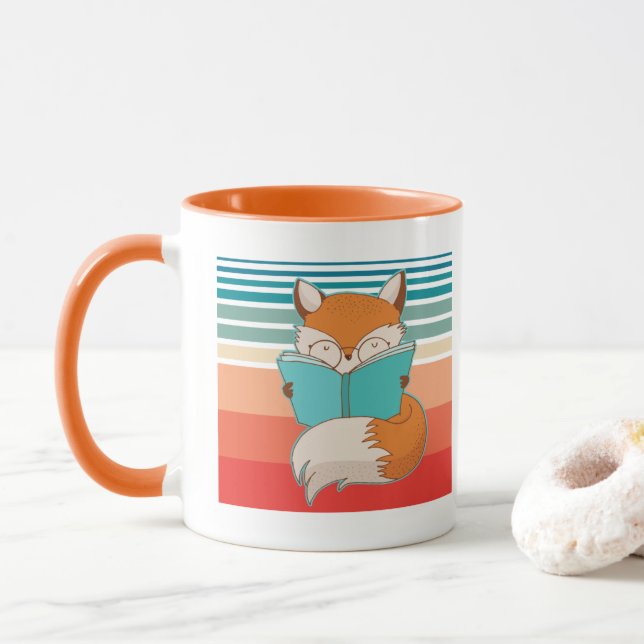 Librarian Fox Reading Bookworm Mugg (Med munk)