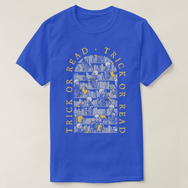 Librarian Halloween Trick eller Read Gothic Skelet T Shirt (Design framsida)