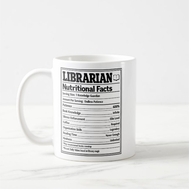 Librarian Nutritional Facts Funny Book Lover Kaffemugg (Vänster)