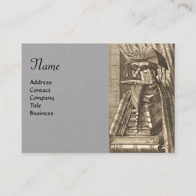 LIBRARIAN PORTRÄTT MED BOKAR Grått Papper Visitkort (Framsida)