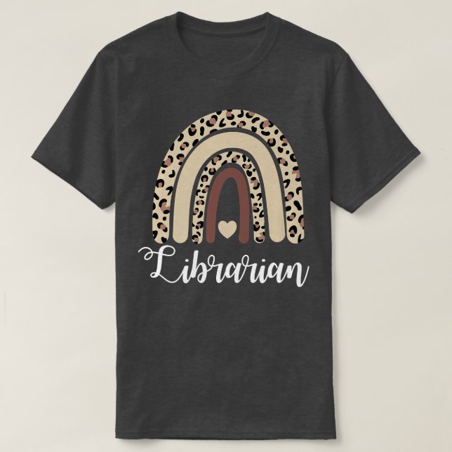 Librarian Rainbow Boho Leopard Bibliotek Bok Älska T Shirt (Design framsida)