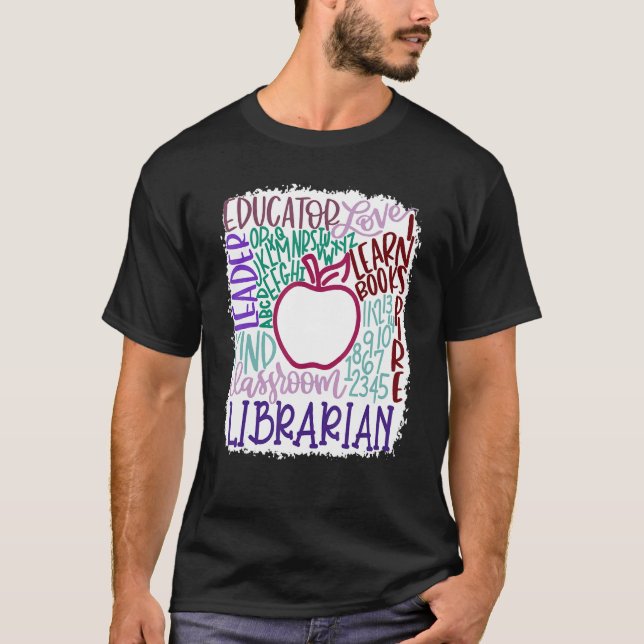 Librarian Teacher In Typography Teacher Back 2 Sch T Shirt (Framsida)