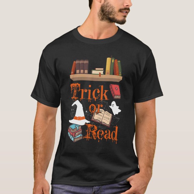 Librarian Trick eller Read Bibliotek Event Hallowe T Shirt (Framsida)