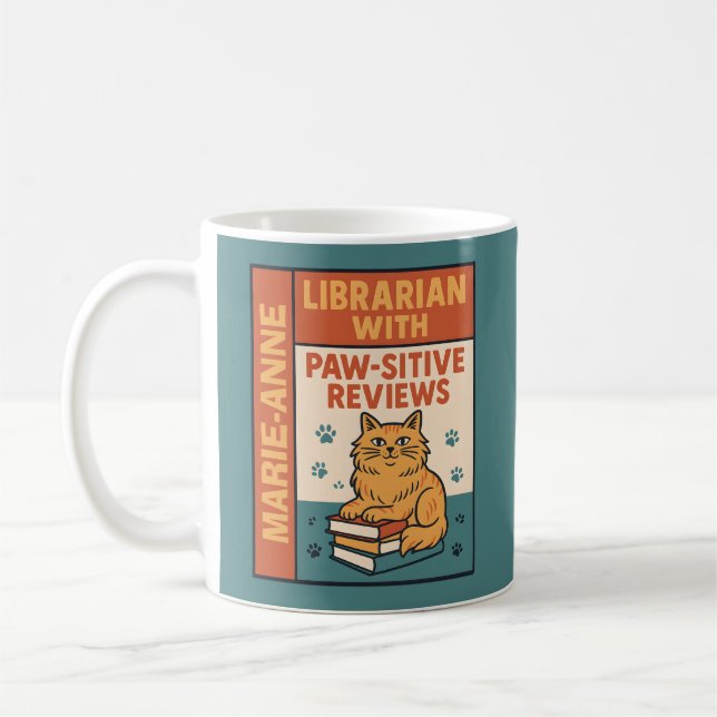 Librarian With Paw-sitive Reviews Cat & Book Lover Kaffemugg (Vänster)