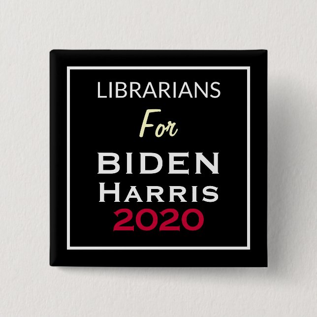 Librarianer för BIDEN HARRIS Black White Square Knapp (Framsida)