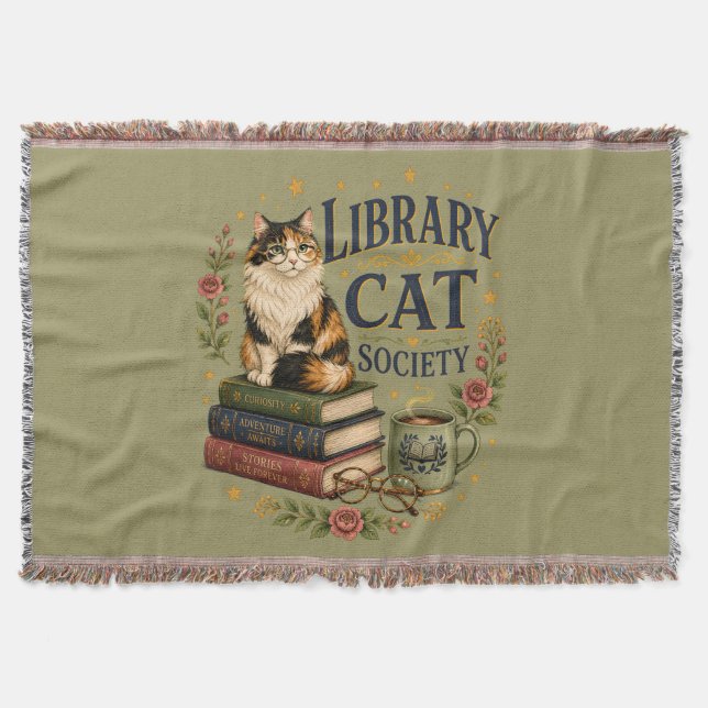 Library Cat Society Bokälskande Kalico Filt (Framsidan)