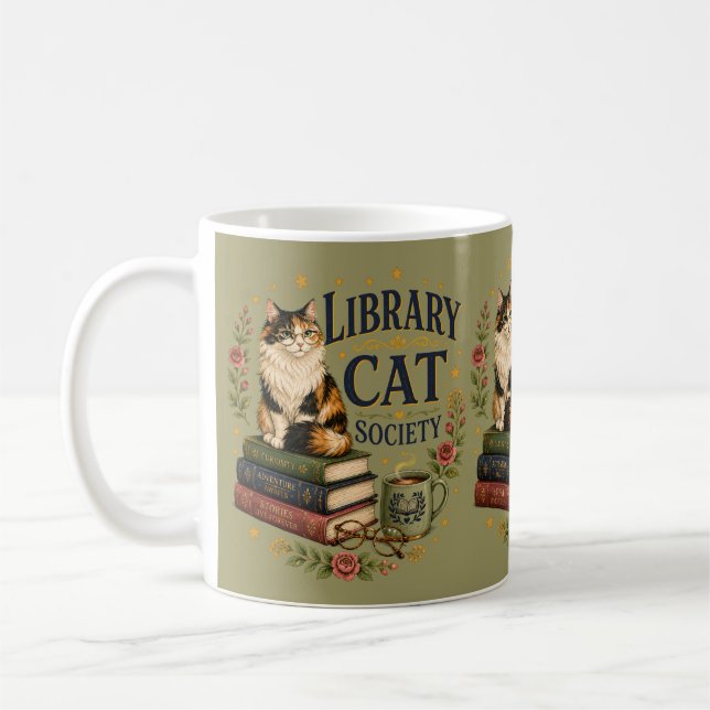 Library Cat Society Bokig Kaliko Kaffemugg (Vänster)