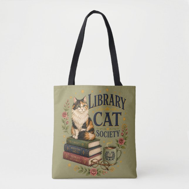 Library Cat Society Bokig Kaliko Tygkasse (Framsida)