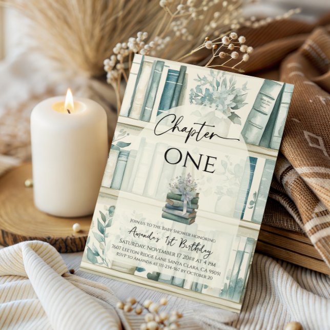 Library Chapter ONE Blue Boy Book 1st Birthday Inbjudningar (Skapare uppladdad)