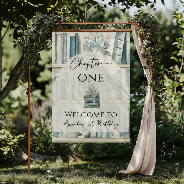 Library Chapter ONE Blue Boy Book 1st Birthday Poster (Skapare uppladdad)