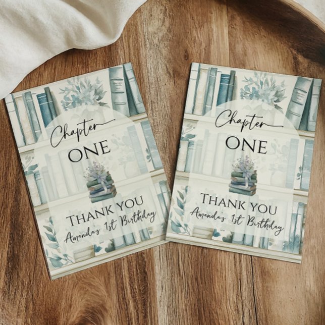 Library Chapter ONE Blue Boy Book 1st Birthday Tack Kort (Skapare uppladdad)