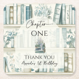 Library Chapter ONE Blue Boy Book 1st Birthday Underlägg Papper Kvadrat