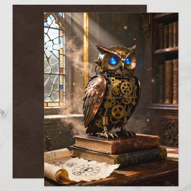 Library Owl Scrapbook Paper (Fram/baksida)