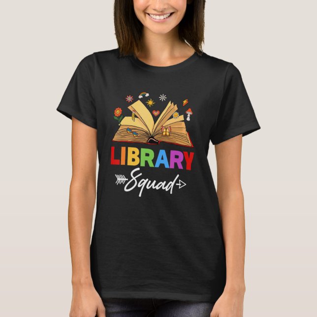 Library Squad Librarian Bookworm Book   Groovy T Shirt (Framsida)