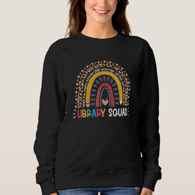Library Squad Rainbow Leopard Teacher 100 days of  T Shirt (Framsida)