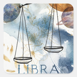 Libras scales födelsedags zodiac astrology blue gu fyrkantigt klistermärke