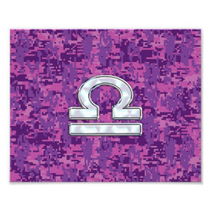 LibraZodiacsymbol på Fuchsia Digital Camo Fototryck