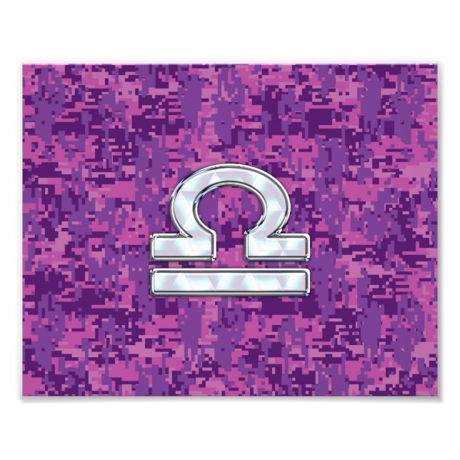 LibraZodiacsymbol på Fuchsia Digital Camo Fototryck (Framsidan)