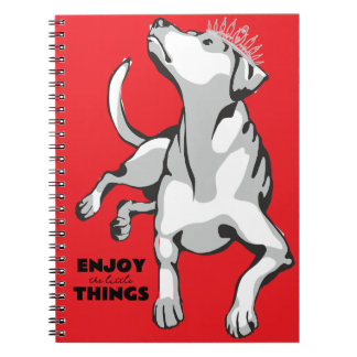 Libreta con imagen de perro blanco con fondo rojo anteckningsbok