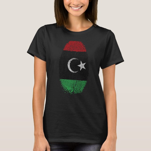 Libya Flag Fingerprint It is in my DNA Gift for Li T Shirt (Framsida)