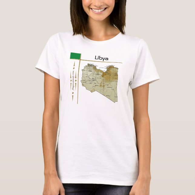 Libya Kart + Flagga + Titel T-Shirt (Framsida)