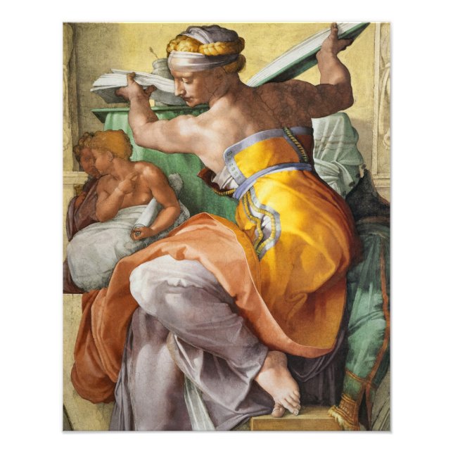 Libyan Sibyl, Sistine Chapel av Michelangelo Fototryck (Framsidan)