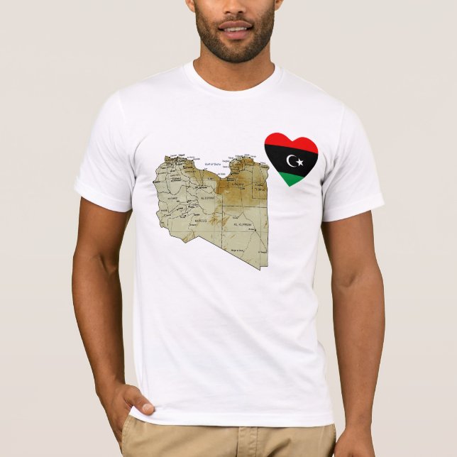 Libyen Flagga Heart och Karta T-Shirt (Framsida)