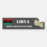 Libyen Flagga + Karta Bumper Sticker