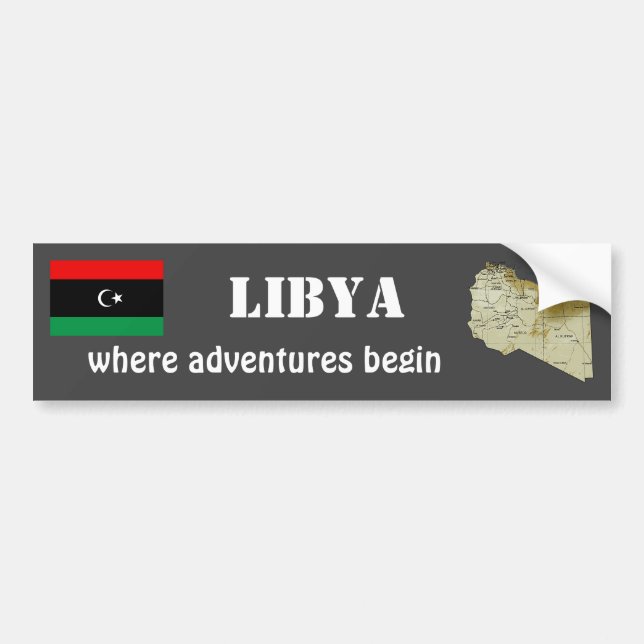 Libyen Flagga + Karta Bumper Sticker Bildekal (Framsidan)