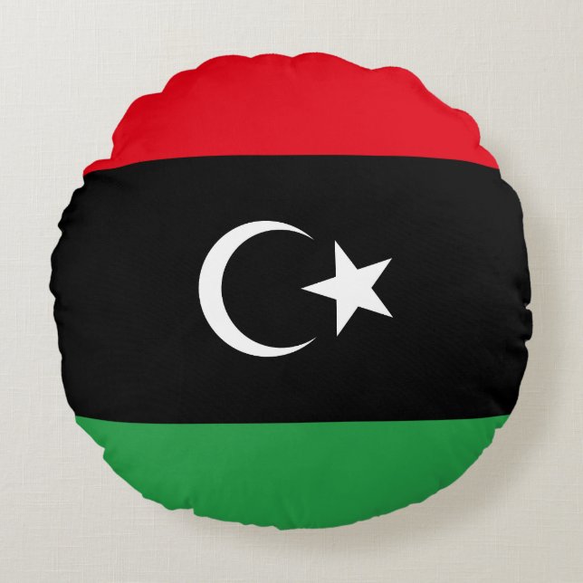 Libyen Flagga Rund Kudde (Framsidan)