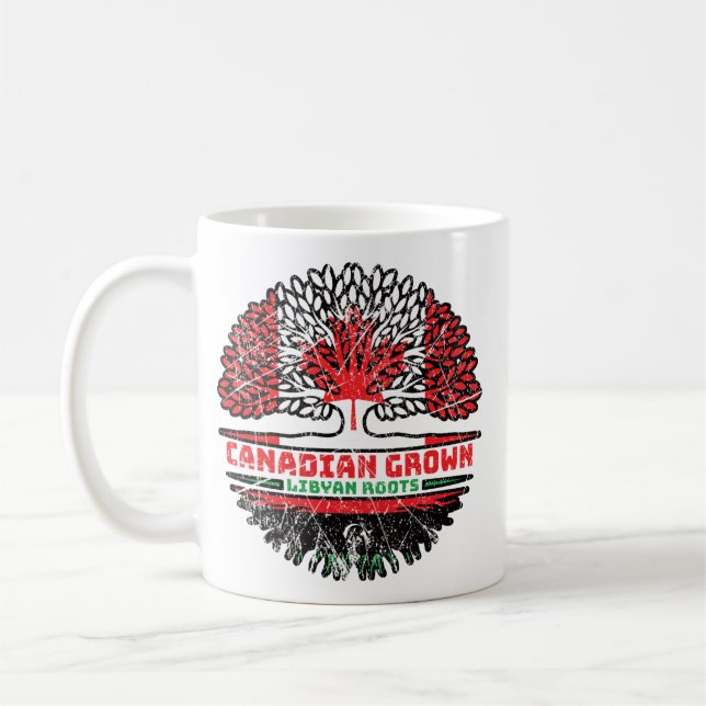 Libyen, Kanadas kanadensiska Träd Roots Flagga Kaffemugg (Vänster)